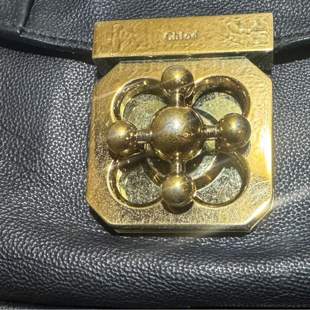 Chloe Black Leather Neo Folk Elsie Crossbody Bag